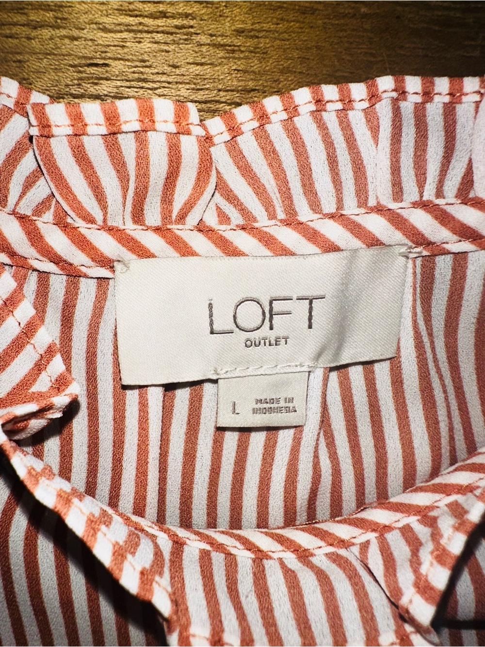 LOFT Red & White Striped Ruffle Shoulder Shell - Picture 4 of 5